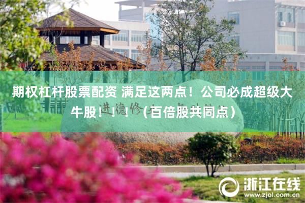 期权杠杆股票配资 满足这两点！公司必成超级大牛股！！！（百倍股共同点）